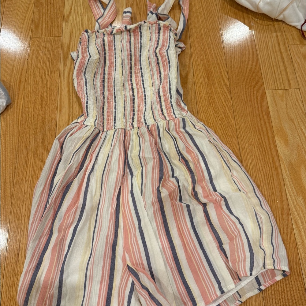 Hollister Striped Smocked Romper in Cream, Pink & Blue